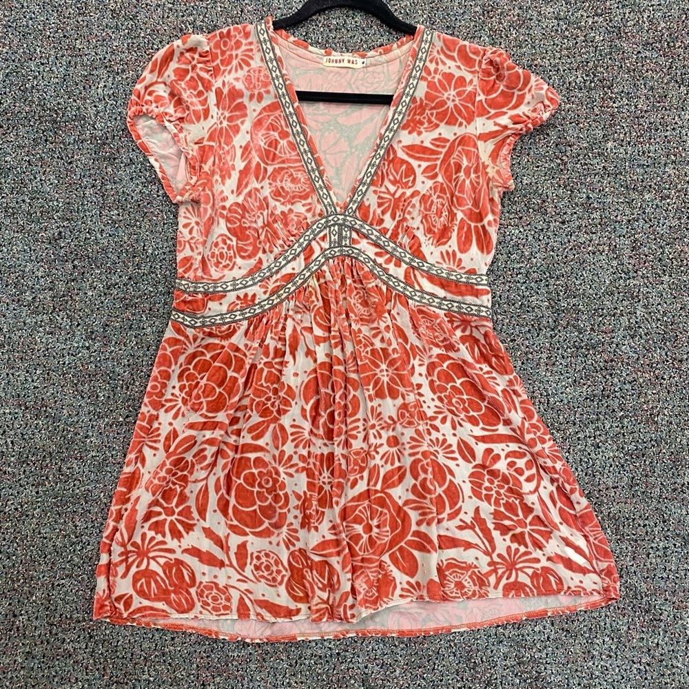 Johnny Waa Peach Velvet Empire Waist Top Size Small